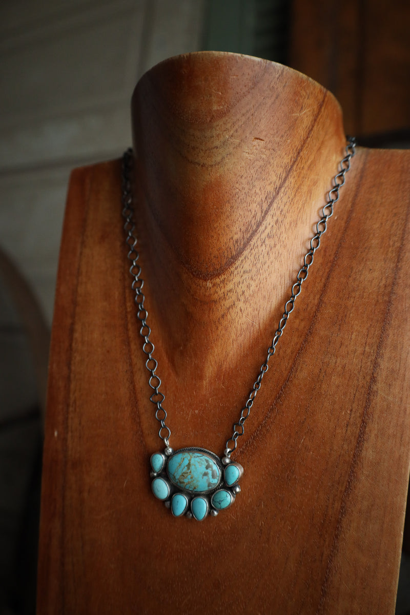 Large Turquoise Oval 6 Small Turquoise Necklace 