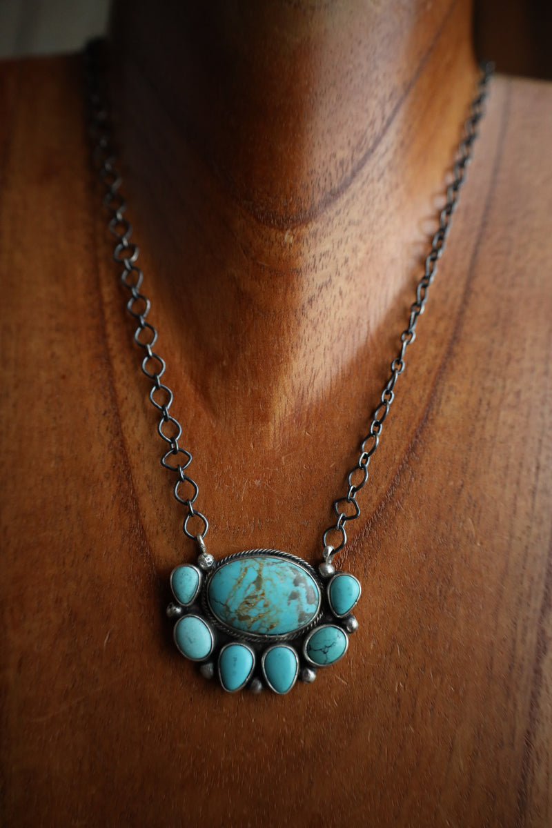 Large Turquoise Oval 6 Small Turquoise Necklace 