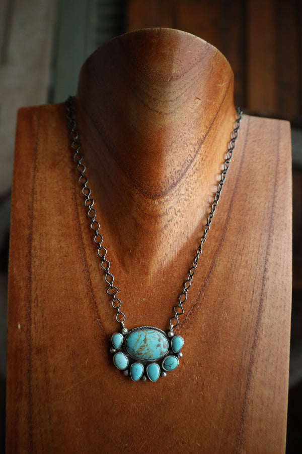 Large Turquoise Oval 6 Small Turquoise Necklace 