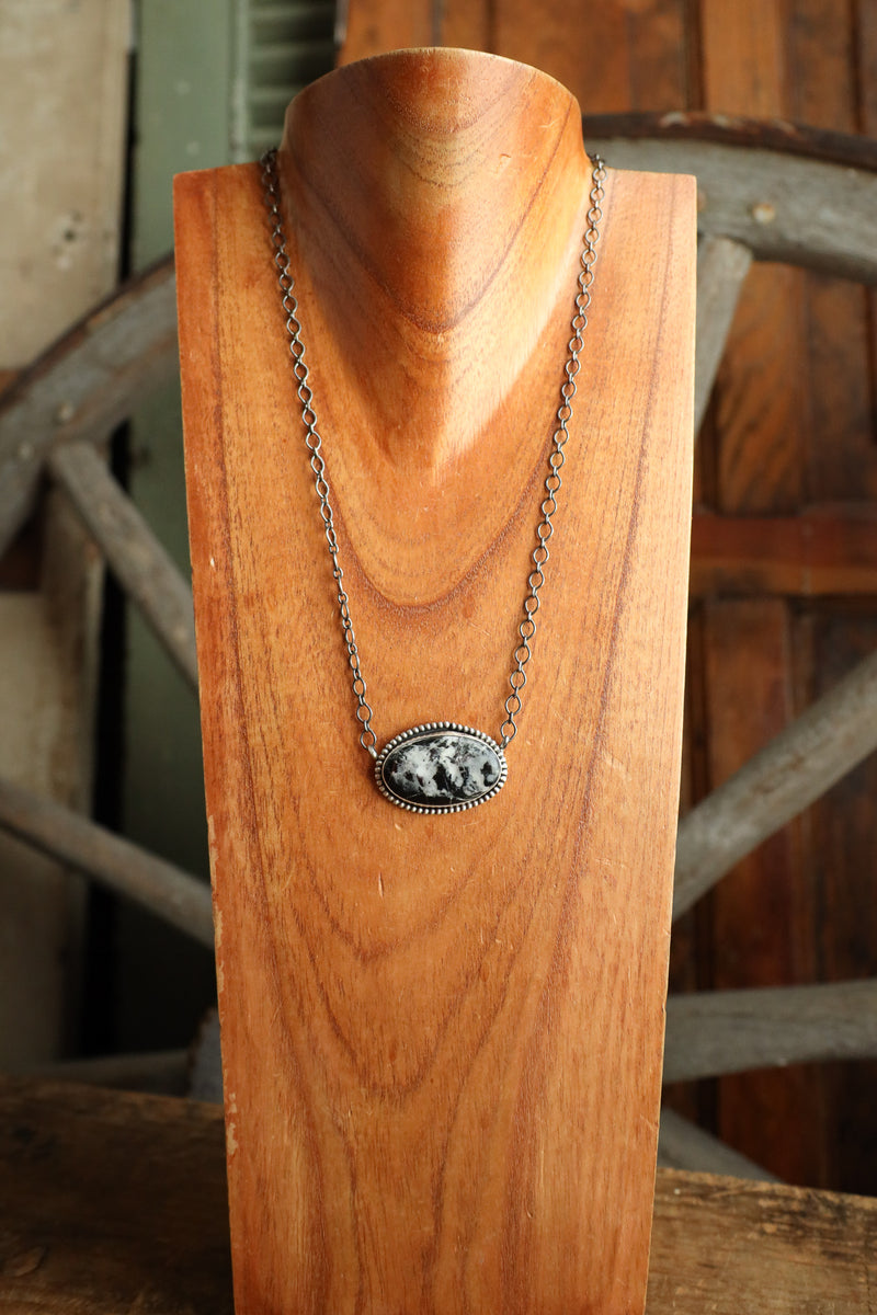 White Buffalo Oval Sterling Silver Dots Necklace