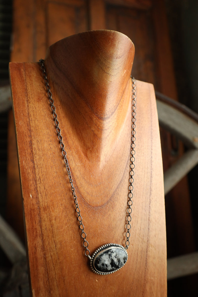 White Buffalo Oval Sterling Silver Dots Necklace
