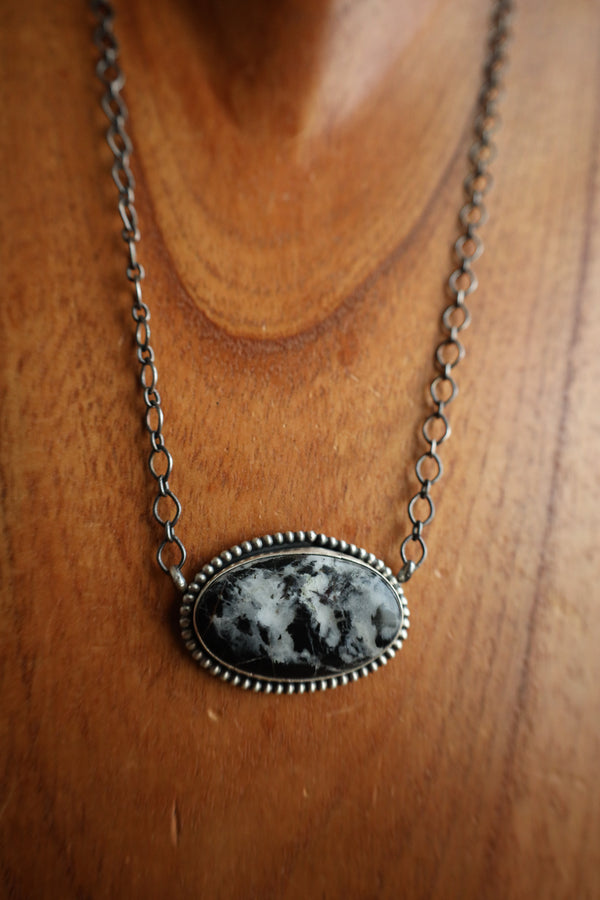 White Buffalo Oval Sterling Silver Dots Necklace