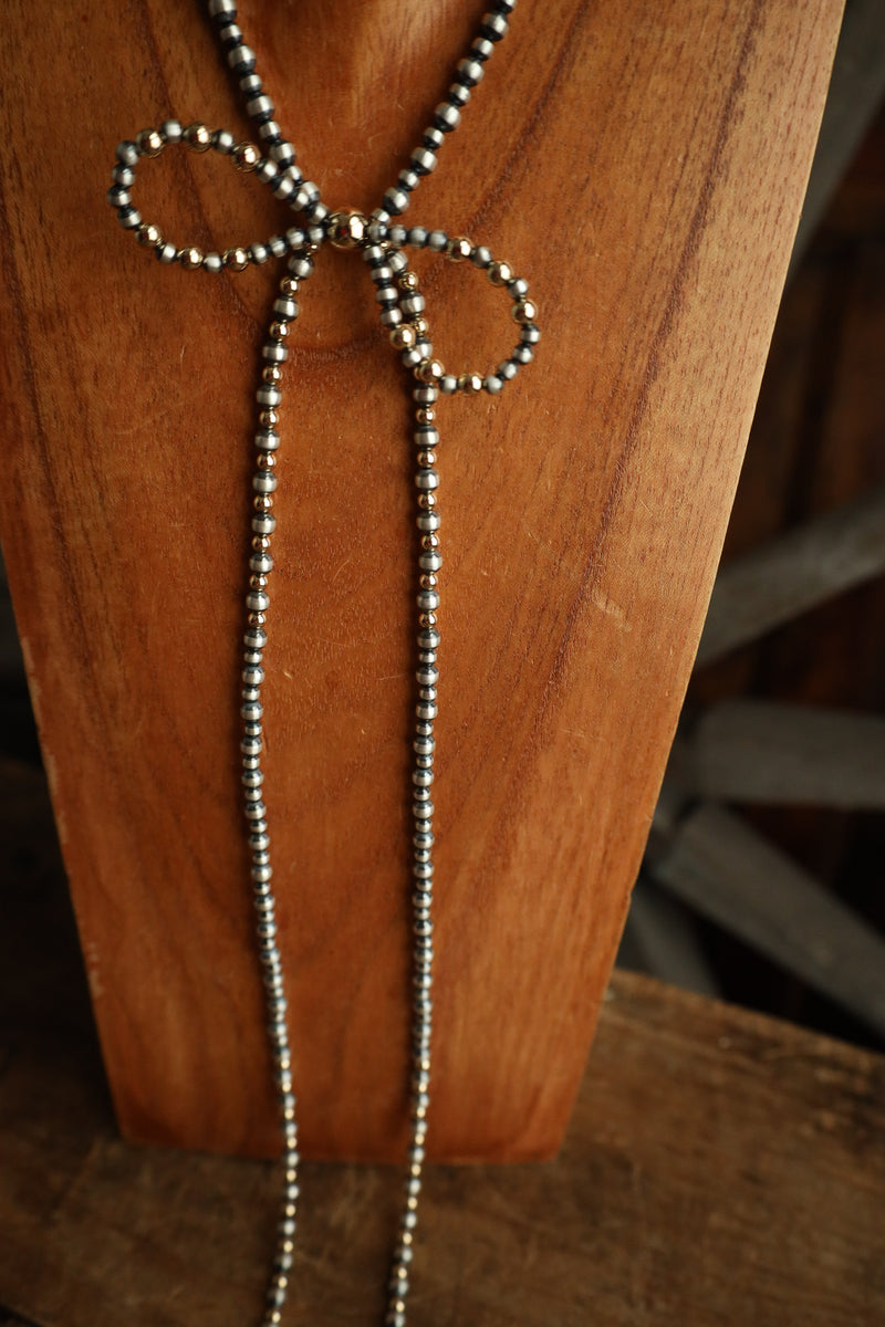 Navajo Pearl Bow With Gold Beads Necklace 