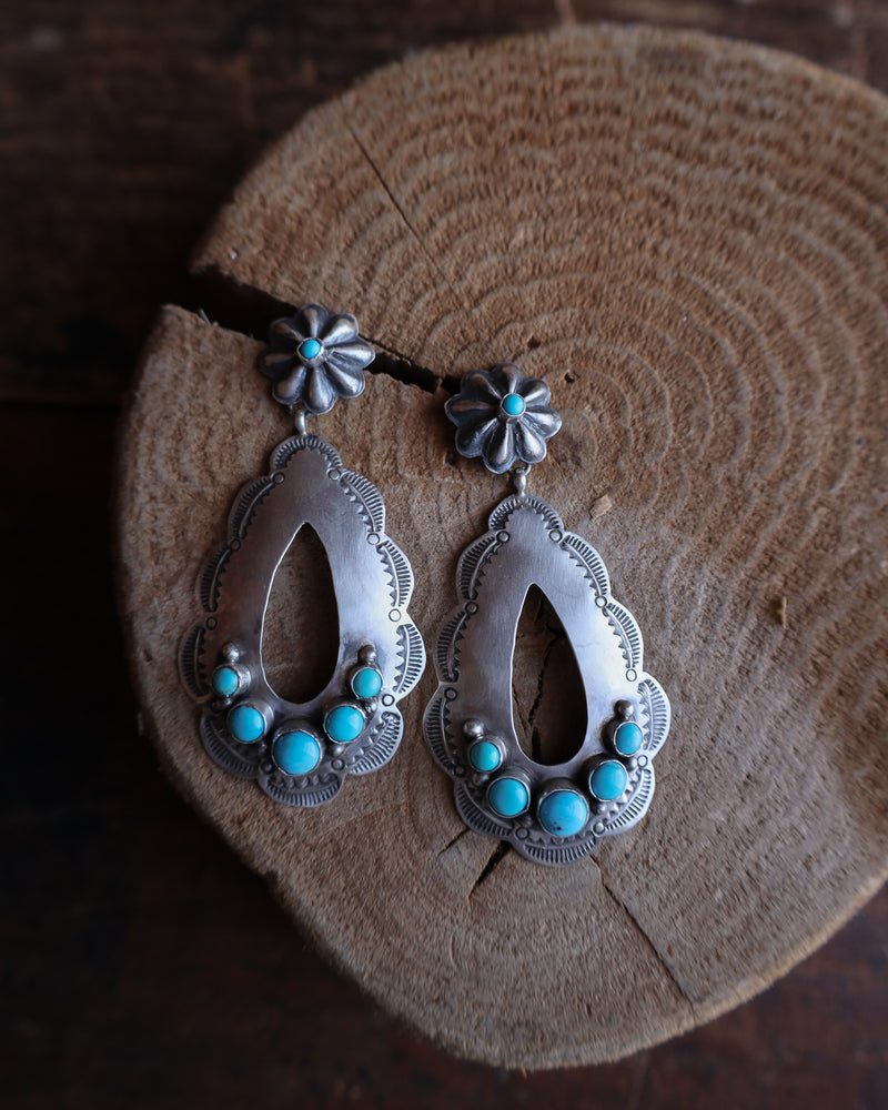 Cutout Teardrop Concho Turquoise Rounds Earring