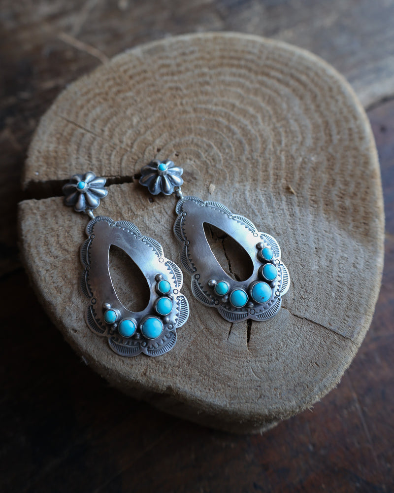 Cutout Teardrop Concho Turquoise Rounds Earring