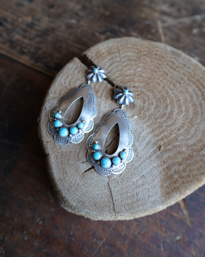 Cutout Teardrop Concho Turquoise Rounds Earring