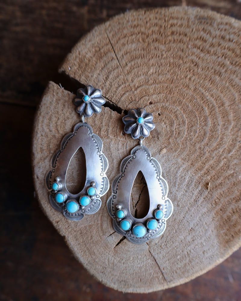 Cutout Teardrop Concho Turquoise Rounds Earring