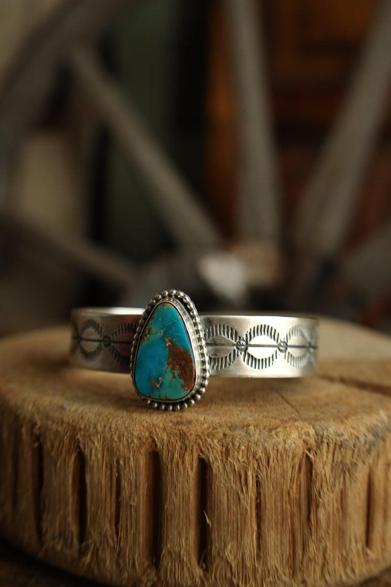 Turquoise Brown Soft Triangle Sterling Silver Dots Cuff