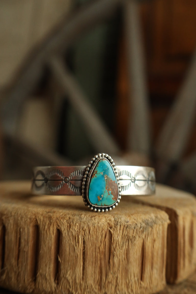 Turquoise Brown Soft Triangle Sterling Silver Dots Cuff