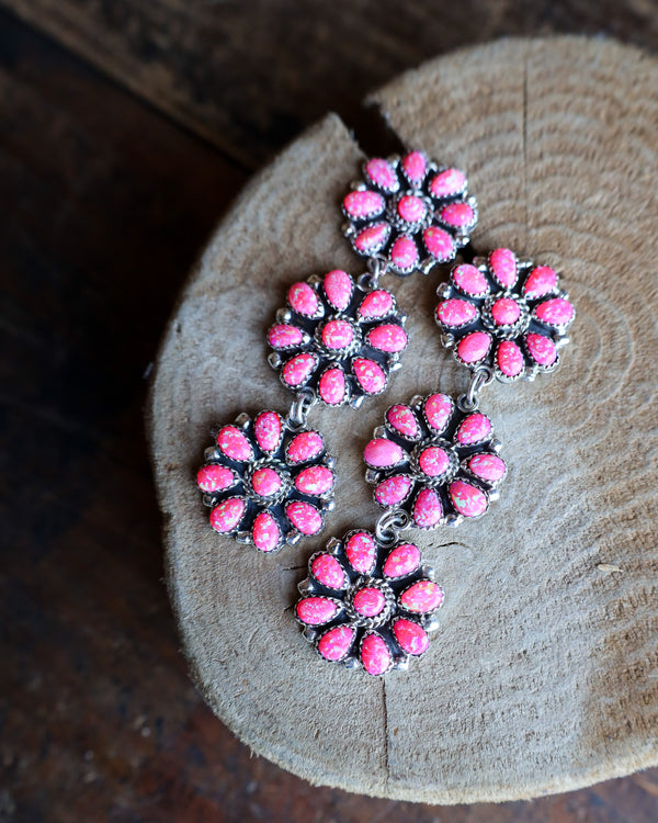 3 PINK OPALESCENT FLOWERS EARRING