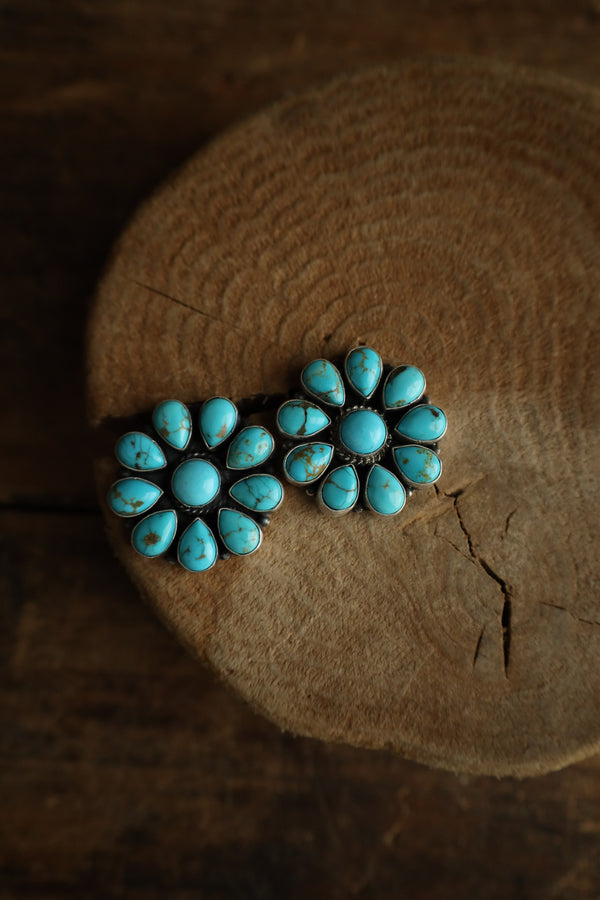 Turquoise Teardrop Flower Post Earring 