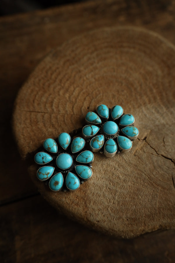 Turquoise Teardrop Flower Post Earring 