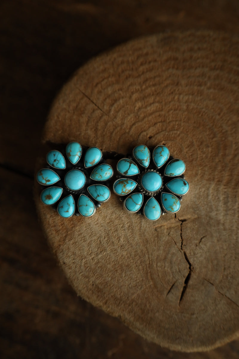 Turquoise Teardrop Flower Post Earring 