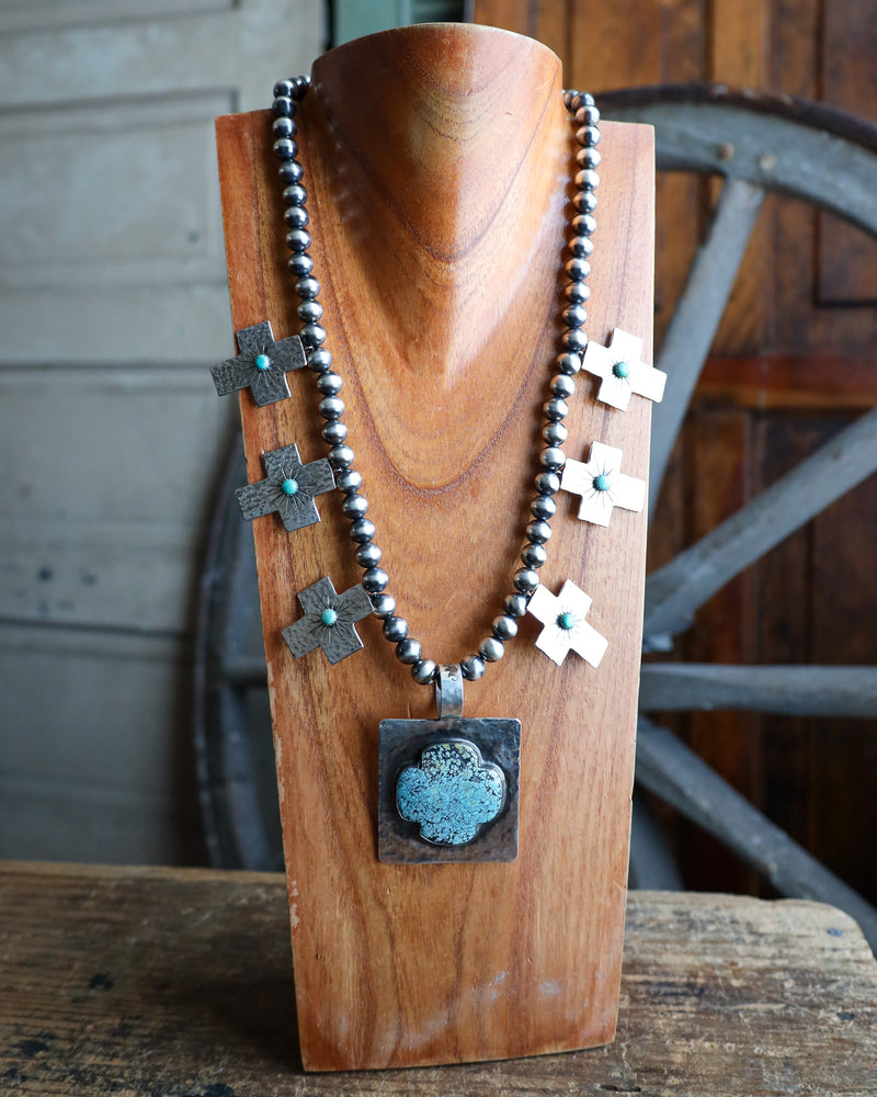 Richard Schmidt Wide Turquoise Cross + Crosses Necklace