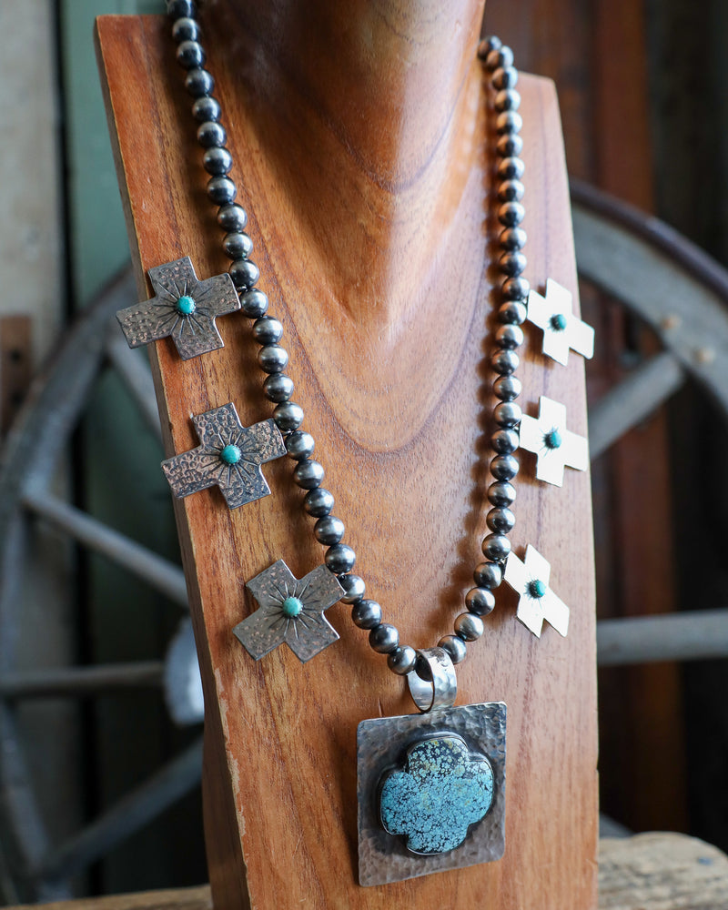 Richard Schmidt Wide Turquoise Cross + Crosses Necklace