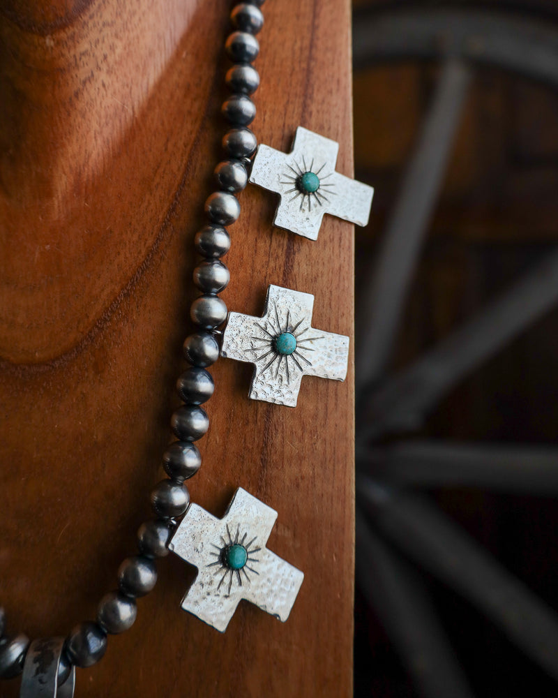 Richard Schmidt Wide Turquoise Cross + Crosses Necklace