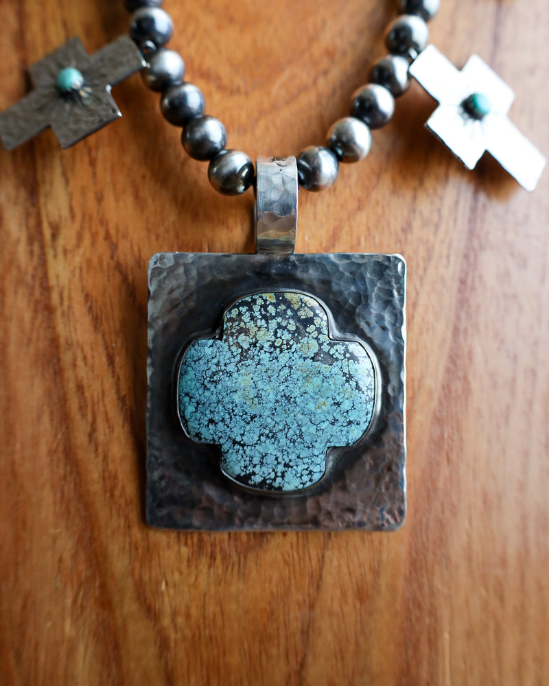 Richard Schmidt Wide Turquoise Cross + Crosses Necklace