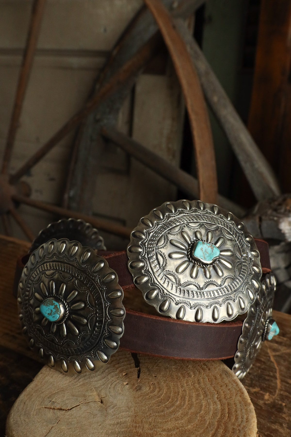 Brown Leather Western Concho Belt with Turquoise Accents Ariat Women main image 2
