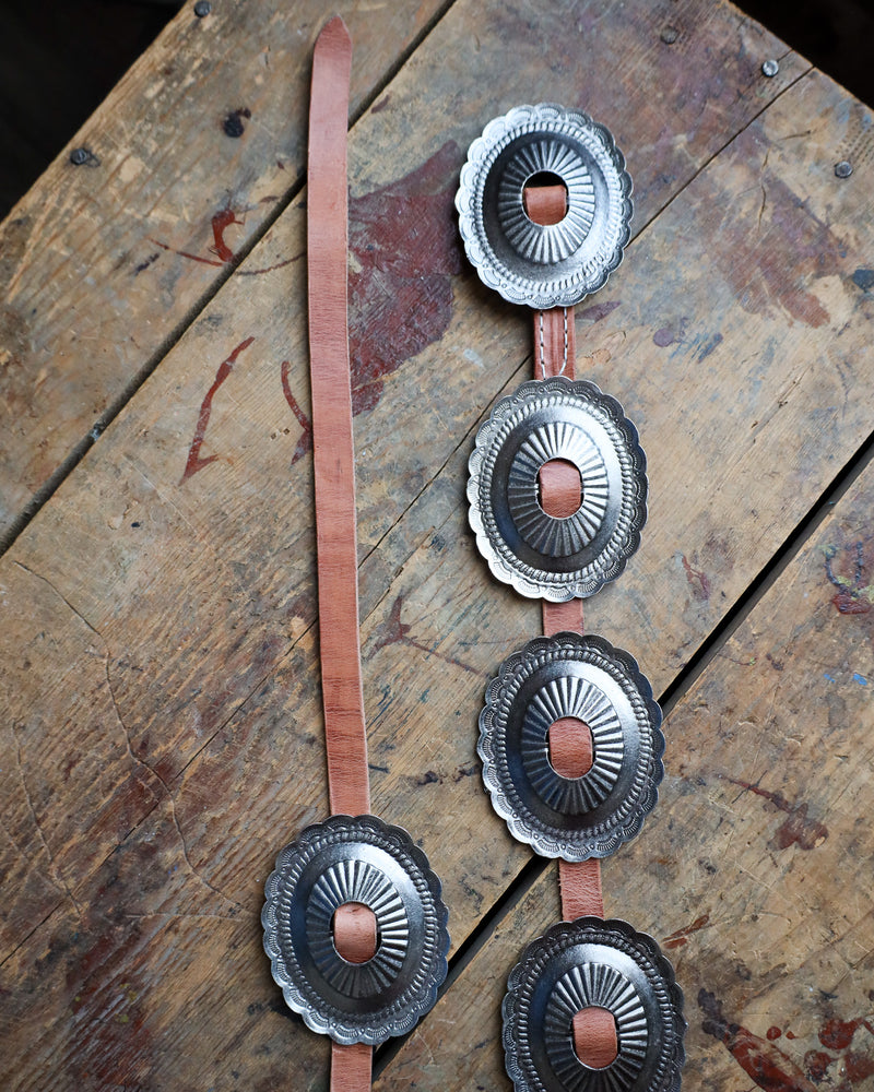 Double J Saddlery Antique Silver Oval Conchos Belt 