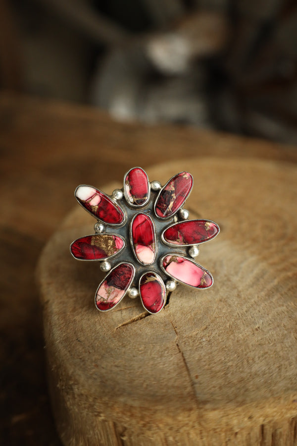 Dahlia Ovals Cluster Ring- Size Adjustable 