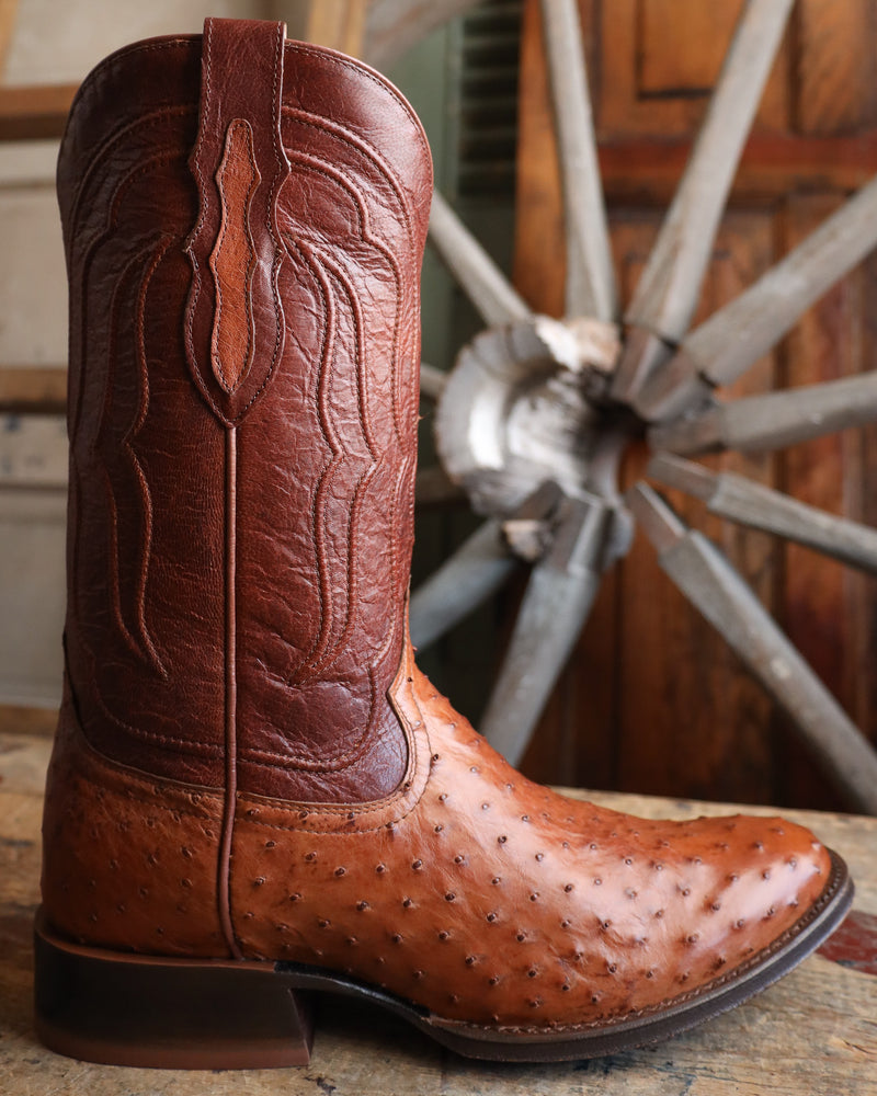 Tony Lama Men's Zony Cognac Full Quill Ostrich Medium Round Toe 12" Boot