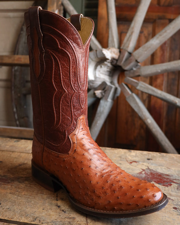 Tony Lama Men's Zony Cognac Full Quill Ostrich 12" Medium Round Toe Boot