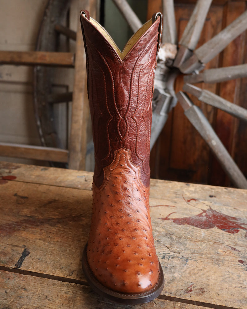 Tony Lama Men's Zony Cognac Full Quill Ostrich Medium Round Toe 12" Boot