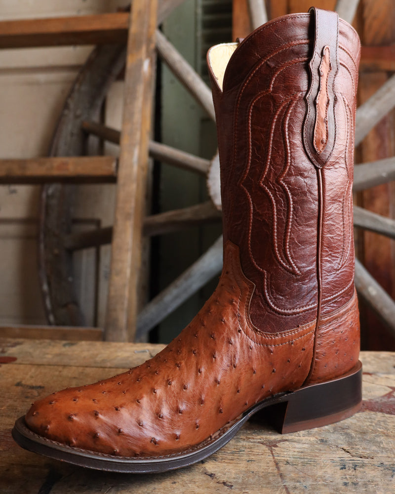 Tony Lama Men's Zony Cognac Full Quill Ostrich Medium Round Toe 12" Boot
