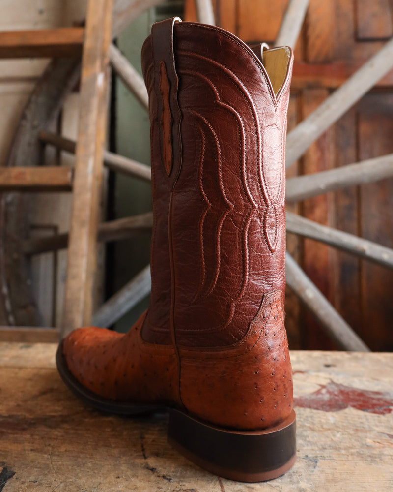 Tony Lama Men's Zony Cognac Full Quill Ostrich Medium Round Toe 12" Boot