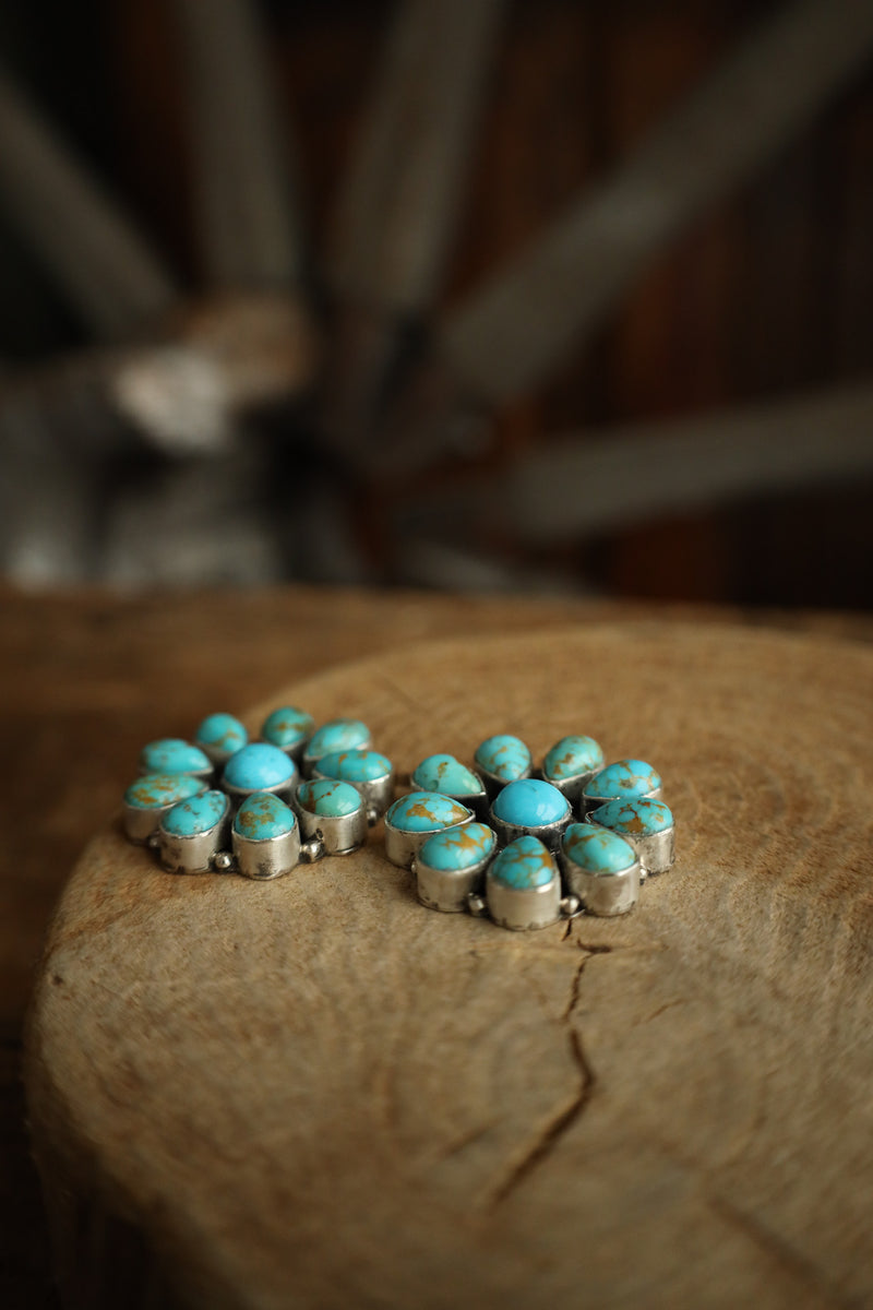 Blue and Brown Turquoise Teardrops Flower Post Earring 
