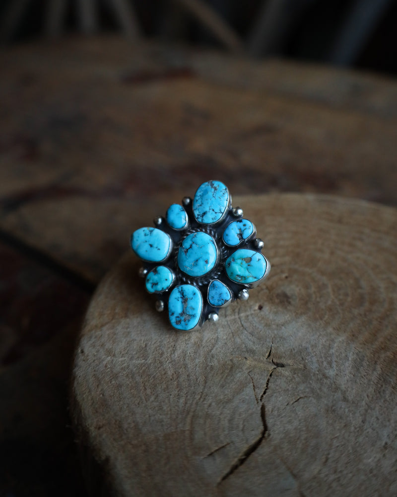 Kingman Turquoise Square Cluster Ring- Adjustable 