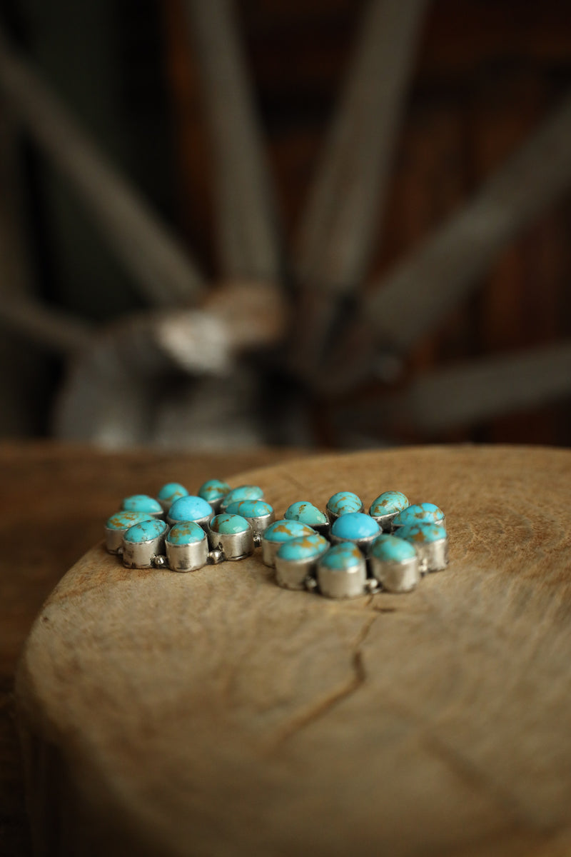 Blue and Brown Turquoise Teardrops Flower Post Earring 