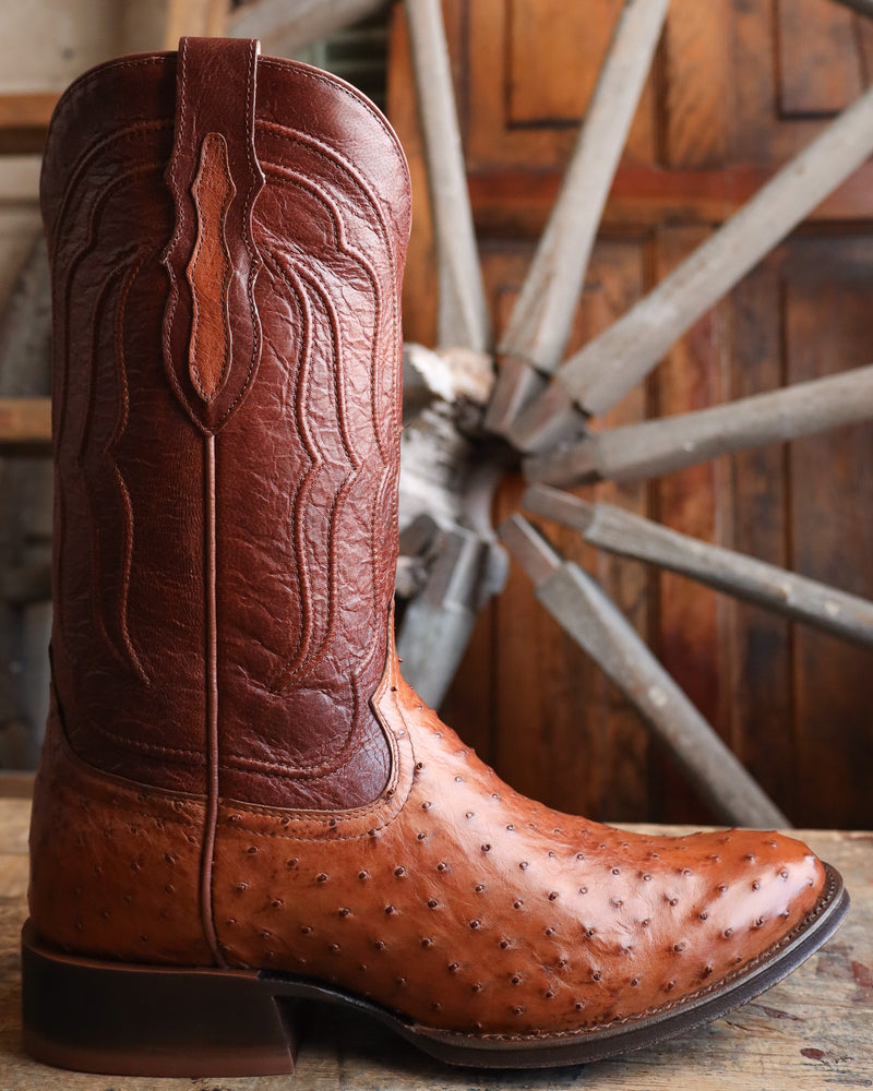 Tony Lama Men's Zony Cognac Full Quill Ostrich Medium Round Toe 12" Boot