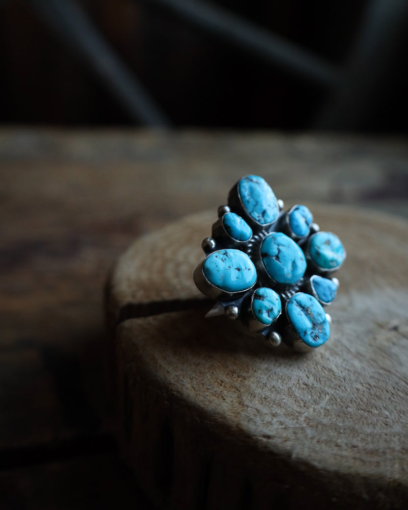 Kingman Turquoise Square Cluster Ring- Adjustable 