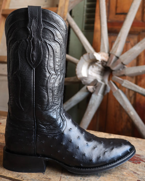 Tony Lama Men's Zony Black Full Quill Ostrich 12" Medium Round Toe Boot