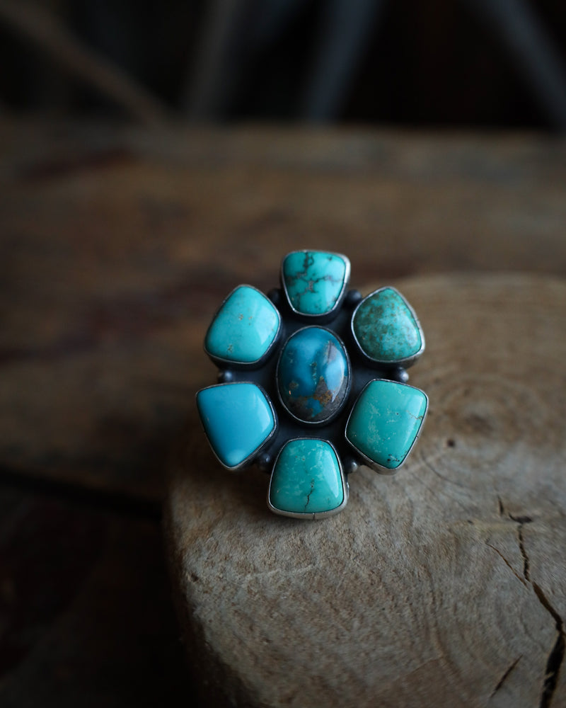 Carico Lake Turquoise Flower Ring- Size 9.5