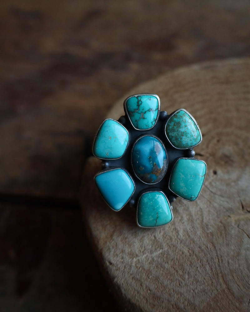 Carico Lake Turquoise Flower Ring- Size 9.5