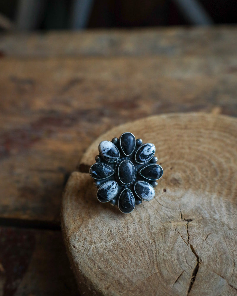 White Buffalo Flower Ring- Size 9