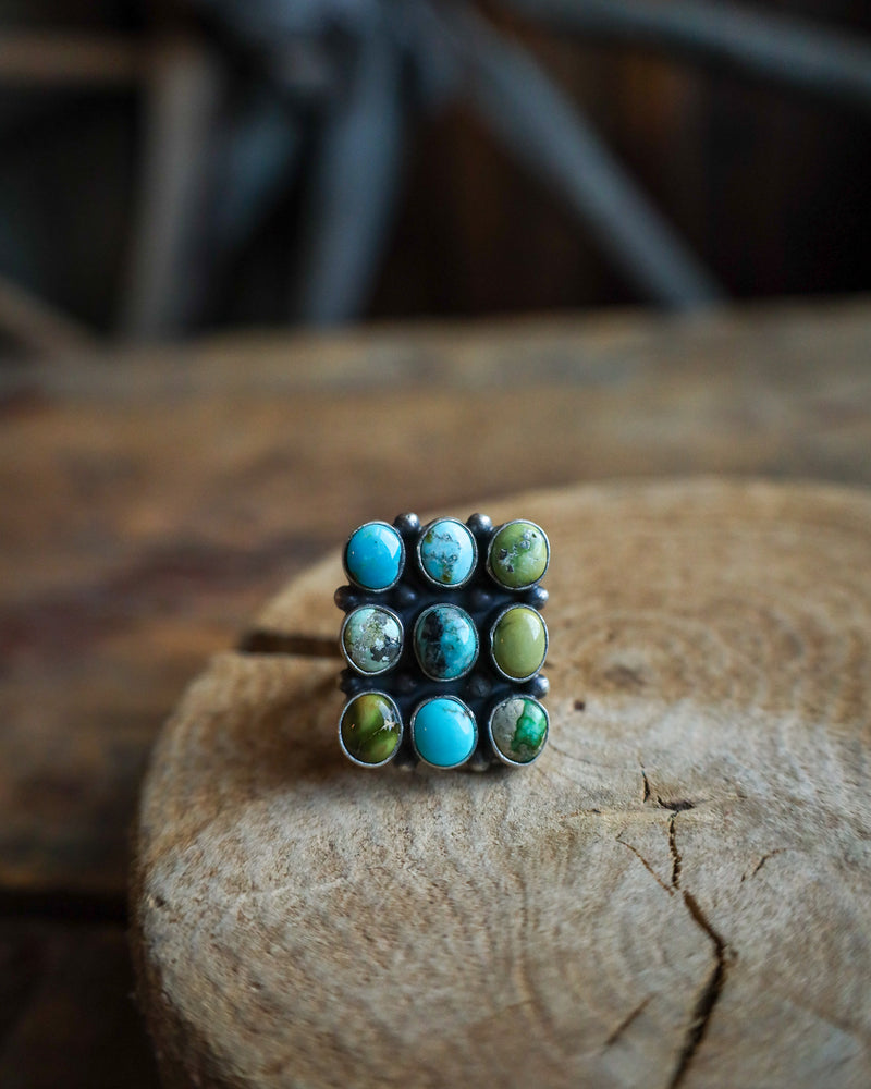 3X3 TURQUOISE STONES RING- SIZE 9.5