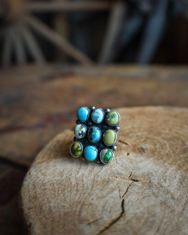 3X3 TURQUOISE STONES RING- SIZE 9.5