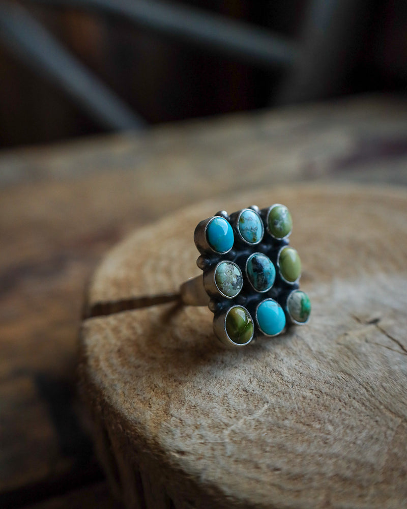 3X3 TURQUOISE STONES RING- SIZE 9.5