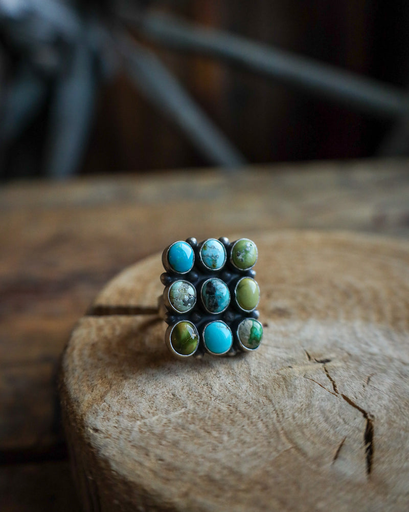 3X3 TURQUOISE STONES RING- SIZE 9.5