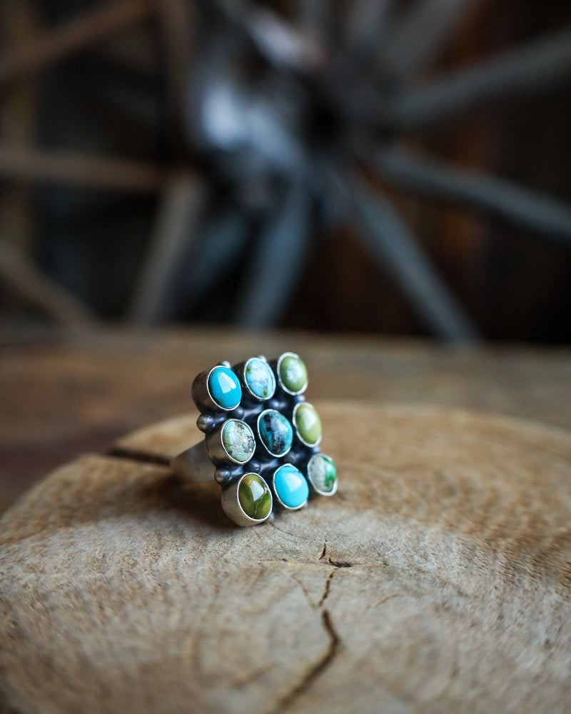 3X3 TURQUOISE STONES RING- SIZE 9.5