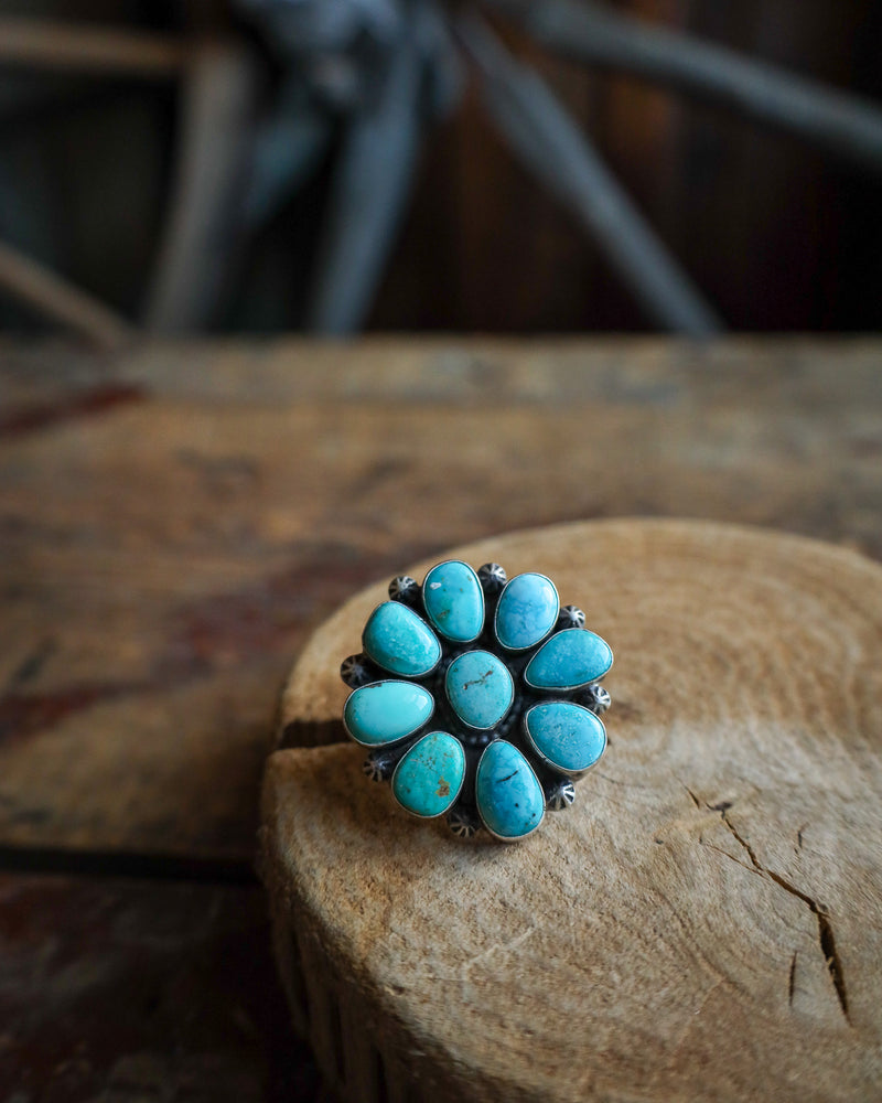 Royston Turquoise Flower Ring- Size 9