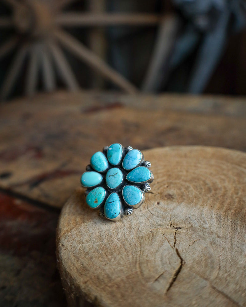 Royston Turquoise Flower Ring- Size 9