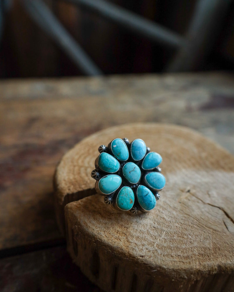 Royston Turquoise Flower Ring- Size 9