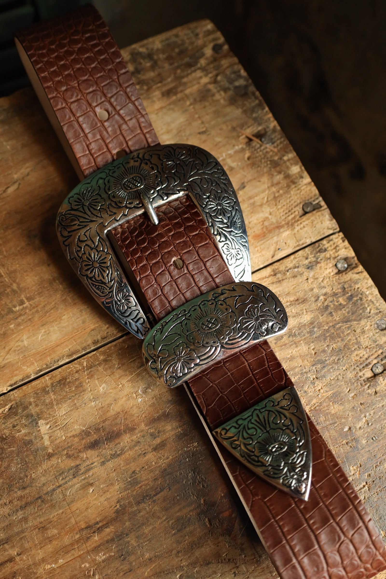 STREETS AHEAD BIG BUCKLE BELT- CROC COGNAC – Maverick Fine Western