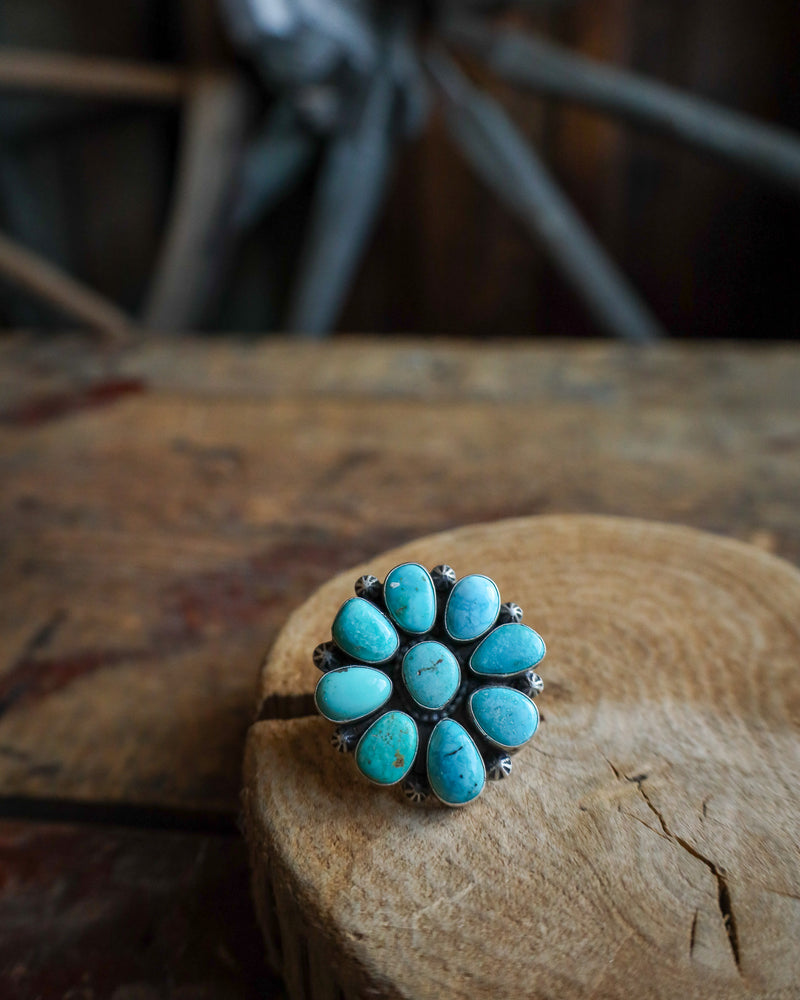 Royston Turquoise Flower Ring- Size 9