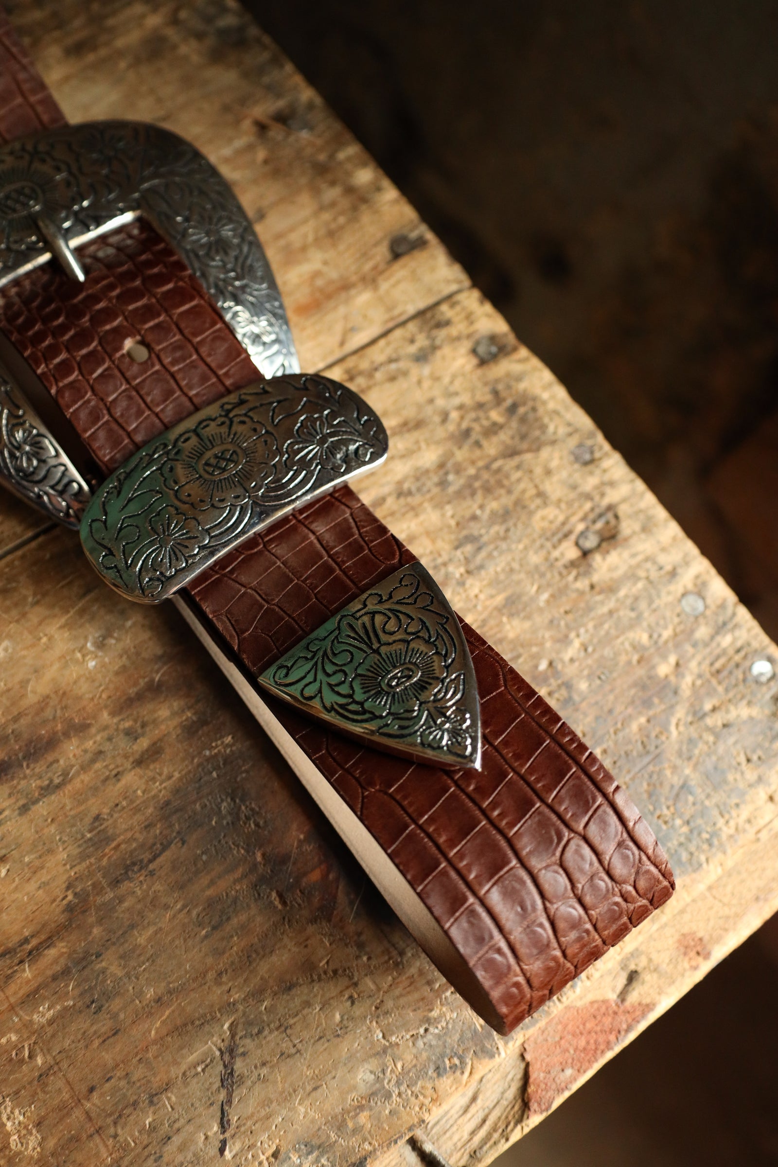 Streets Ahead Vintage Crock Embossed Leather/Aged Silver Medallion Belt Streets Ahead Belts for Women for sale - eBay main image 2