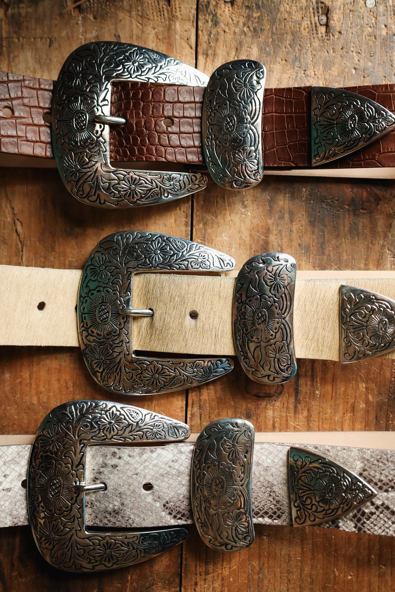 Vintage Streets Ahead Brown Croc-Embossed Leather Belt Size L Vintage Streets Ahead Croc Leather Belt, Western Silver  main image 3